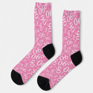 90. Geburtstag Pink/Weiß Zufallszahlen-Muster 90 Socken