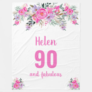 90. Geburtstag pinkfarbene Blumenvlies-Decke Fleecedecke