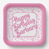 90. Geburtstag Random Number Pattern Pink Weiß Pappteller (Vorderseite)