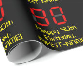 90. Geburtstag: Red Digital Clock Style "90" + Nam Geschenkpapier (Rolleneckpunkt)