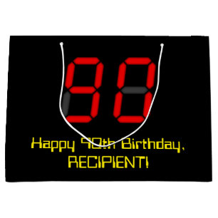 90. Geburtstag: Red Digital Clock Style "90" + Nam Große Geschenktüte
