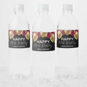 90. Geburtstag Red Gold Balloons Wasser Flasche Et Wasserflaschenetikett