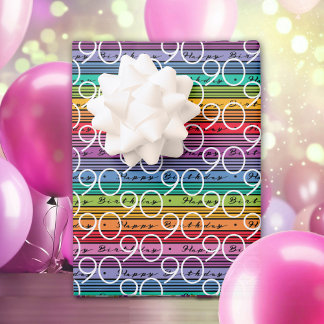 90. Geburtstag Regenbogenstreifen Geschenkpapier Set