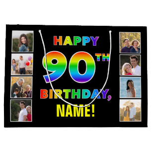 90. Geburtstag: Regenbogentext, benutzerdefinierte Große Geschenktüte