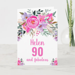 90. Geburtstag rosa Aquarell-Blumenkarte Karte
