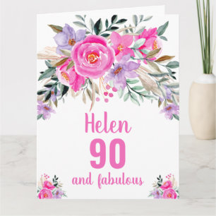90. Geburtstag rosa Aquarell-Blumenkarte Karte