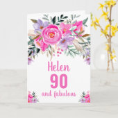 90. Geburtstag rosa Aquarellblorkarte Karte (Gelbe Blume)