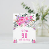 90. Geburtstag rosa Aquarellblorkarte Postkarte (Stehend Vorderseite)