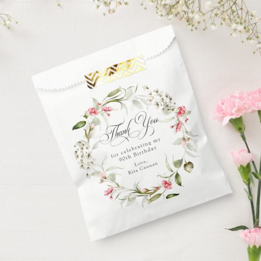 90. Geburtstag Rosa Blumen Danke Geschenktütchen (Versiegelt)