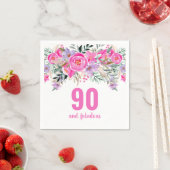 90. Geburtstag Rosa Blumenserviette Party Serviette (Beispiel)