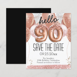 90. Geburtstag Rosa Glitzer Save the Date