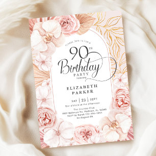 90. Geburtstag Rosa Gold Floral Einladung