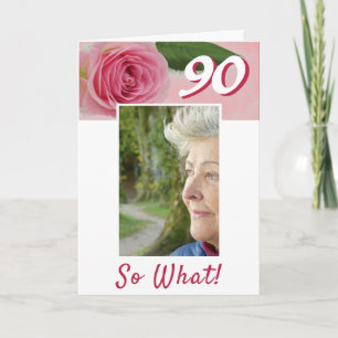 90. Geburtstag Rosa Rose Positives Foto Birthday C Karte