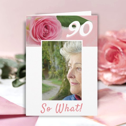 90. Geburtstag Rosa Rose Positives Foto Geburtstag Karte