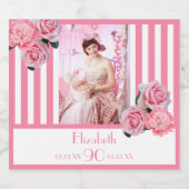 90. Geburtstag Rosa weiße Streifen Blumenstrauß Fo Schaumweinetikett (Einzelnes Label)