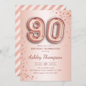 90. Geburtstag - Rose Gold Balloons Einladung (Vorne/Hinten)