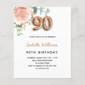 90. Geburtstag Rose Gold Blumenzettel Flyer (Vorne)
