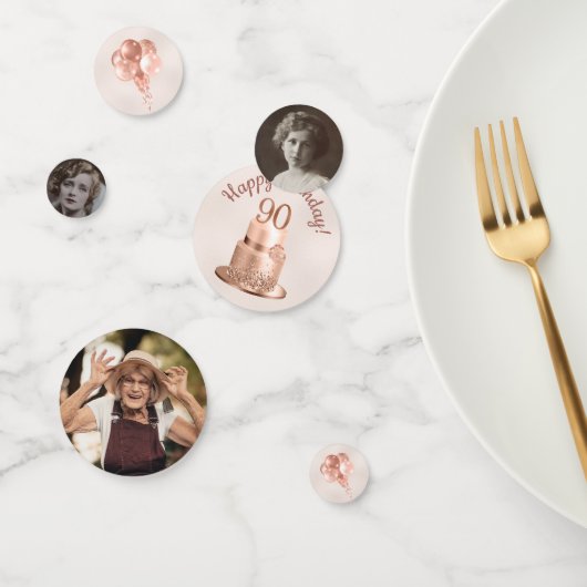 90. Geburtstag Rose Gold Cake Foto Confetti Konfetti (Gruppe)