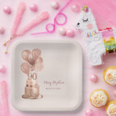 90. Geburtstag Rose Gold Cake Paper Plate Pappteller (Party)