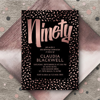 90. Geburtstag Rose Gold Confetti Einladung