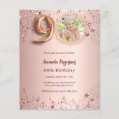 90. Geburtstag Rose Gold Foto Sterne Einladung (Vorderseite)