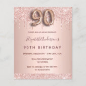 90. Geburtstag Rose Gold Glitzer Einladung Flyer (Vorne)