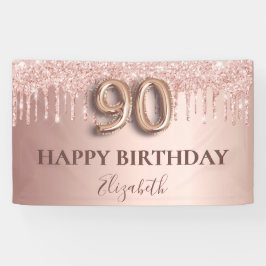 90. Geburtstag Rose Gold Glitzer Rosa Ballon Stil Banner