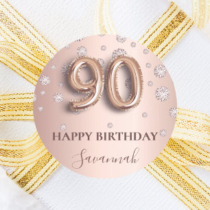 90. Geburtstag Rose Gold rosa Diamanten Runder Aufkleber