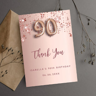 90. Geburtstag rose-gold rosa Sterne Dankeskarte