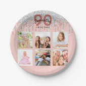 90. Geburtstag Rose Gold Silber Foto Pappteller (Vorderseite)