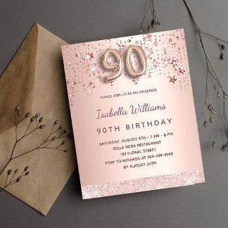 90. Geburtstag Rose Gold Sterne Einladung