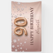 90. Geburtstag Rose Golddiamanten Ballonskript Banner (Vertikal)
