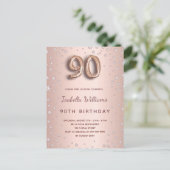 90. Geburtstag Rose Golddiamanten Ballonskript Postkarte (Stehend Vorderseite)