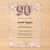 90. Geburtstag Rose goldenes Party Acryleinladungen (Vorderseite)