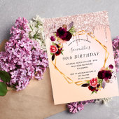 90. Geburtstag Rose Goldfloralen Einladung Postkarte