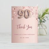 90. Geburtstag Rose Goldstars Danke Karte (Stehend Vorderseite)