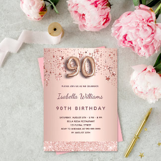 90. Geburtstag Rose Goldstars Einladung Postkarte