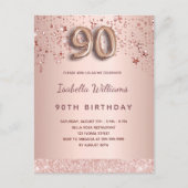 90. Geburtstag Rose Goldstars Einladung Postkarte (Vorderseite)