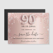 90. Geburtstag Rose Silber speichern Sie das Datum Magnetkarte (Vorne/Hinten)