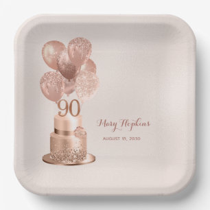 90. Geburtstag Roségold Kuchen Papier Teller