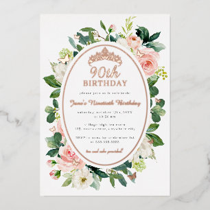 90. Geburtstag Roségold Rosa Schmetterling Floral Folieneinladung