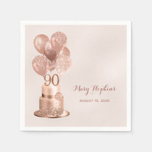 90. Geburtstag Roségold-Torte Serviette