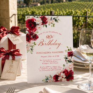 90. Geburtstag Rote Rose Pink Pfingstrose Blumen Einladung