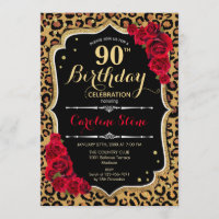 90. Geburtstag - Rote Rosen Leopard Print