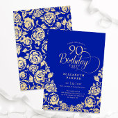 90. Geburtstag Royal Blue Gold Rose Einladung