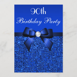 90. Geburtstag Royal Blue Sequins Bow und Diamond Einladung