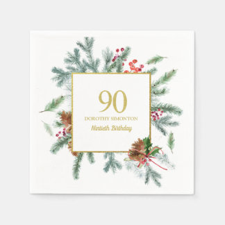 90. Geburtstag Rustikale Wintergrün Roter Bow Serviette