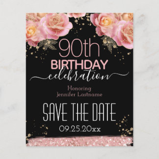 90. Geburtstag Save the Date rosa Blumenbudget