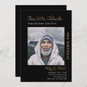 90. Geburtstag schwarz Einladung (Vorne/Hinten)