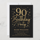 90. Geburtstag Schwarz Gold Einladung (Vorderseite)